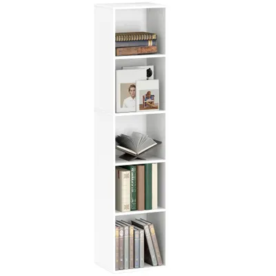 HOMCOM Bibliotecă etajeră de depozitare 5 nivele cu rafturi reglabile pentru sufragerie, dormitor, birou, 30x24x133,5cm, alb | Aosom Romania