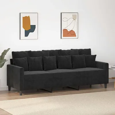 vidaXL Canapea cu 3 locuri, Negru, 180 cm, catifea