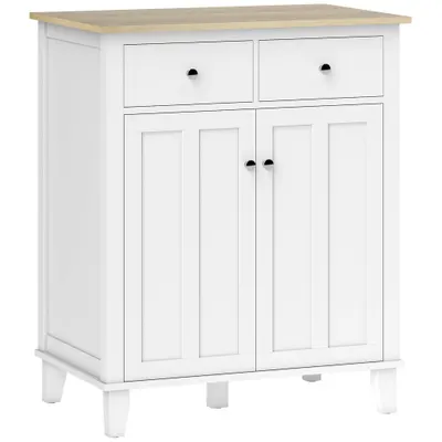 HOMCOM Bufet de bucătărie mobilier de depozitare pentru dormitor, salon birou cu 2 uși 2 sertare 76 x 48 x 91 cm alb | Aosom Romania