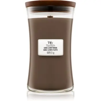 Woodwick Sand & Driftwood lumânare parfumată cu fitil din lemn