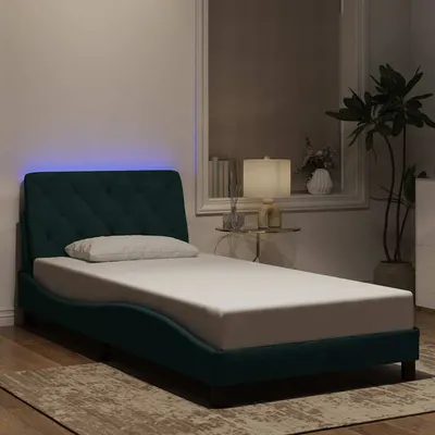 vidaXL Cadru de pat cu LED fără saltea, verde închis, 100x200 cm, catifea