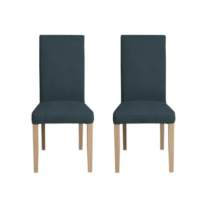 Set 2 scaune living TEO, picioare lemn natur, stofa albastru, 46x60x98 cm
