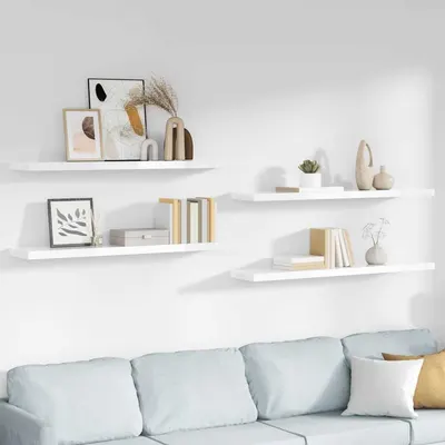 vidaXL Rafturi de perete, 4 buc., alb extralucios, 120x23,5x3,8 cm MDF