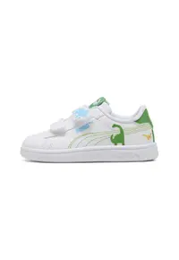 Pantofi sport Smash 3.0 Dino de piele ecologica cu velcro - Alb optic/Verde aquamarin/Albastru deschis