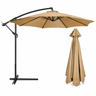 Umbrela de gradina diametru 300 cm, suport tip picior, reglabila, impermeabila, cadru otel, tan