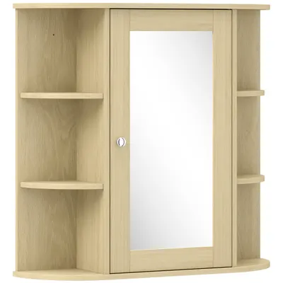 HOMCOM Dulap de baie cu oglindă Dulap de perete cu rafturi deschise 66x17x63 cm Natural | Aosom Romania