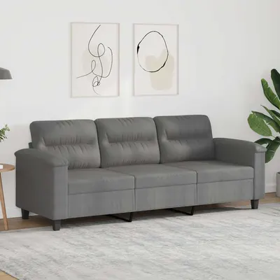 vidaXL Canapea cu 3 locuri, gri închis, 180 cm, țesătură microfibră