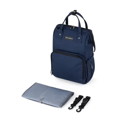 Rucsac pentru mamici PetiteMars Jack cu 11 compartimente, buzunare termice si saltea de infasat 30x42x15 cm Albastru