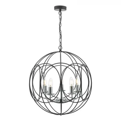 Lampa suspendata Phoenix 5 Light Pendant Matt Black With Polished Chrome Detail