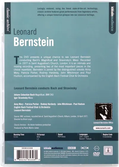 Leonard Bernstein conducts Bach & Strawinsky (DVD) | Anny Mory, Patricia Parker, Rodney Hardesty, John Mitchinson, Paul Hudson, English Bach Festival Choir & Orchestra, Leonard Bernstein