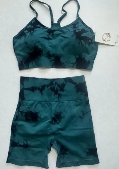 Set pentru Sala Green/Black 2 piese, Pantalon Scurt si Bustiera, Model Tie-Dye - S, MIX15477-2162