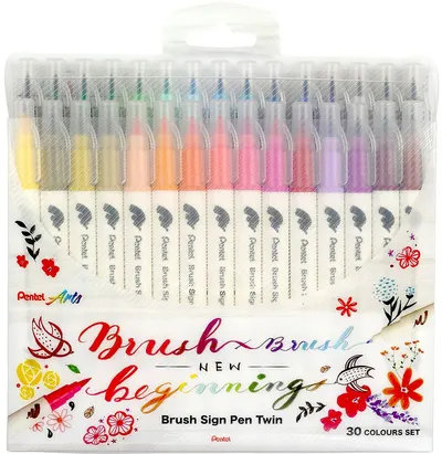 Pensula marker Pentel Sign Pen Twin - 30 de culori