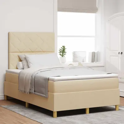 vidaXL Pat cu arc LED cu headboard Crem 120 x 200 cm țesătură