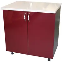 Masca pentru chiuveta cu 2 usi 80 cm Zebra, Wenge/MDF Rosu, cu blat Travertin, 80 x 85 x 60 cm