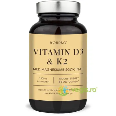 Vitamina D3 (2500UI) + Vitamina K2 + Magneziu Bisglicinat 90cps