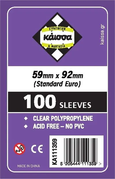 Protecții pentru cărți de joc Kaissa Sleeves 59 x 92 mm (Standard Euro) - 100 buc.