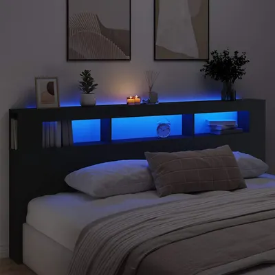 vidaXL Tăblie de pat cu LED, negru, 220x18,5x103,5 cm, lemn