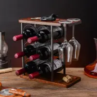 Suport de Vin Premium din Lemn - Raft elegant independent pentru 9 Sticle, organizator pe 3 nivele cu tava