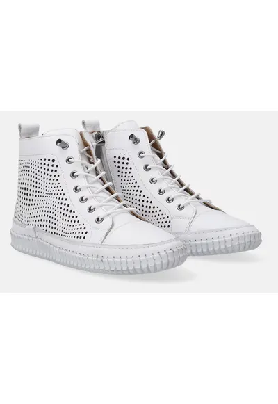 Tenisi high-cut din piele cu perforatii