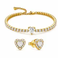 Set bijuterii Cercei si Bratara White Heart Cu Aur