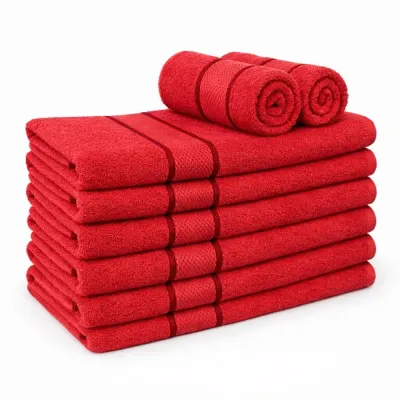 Set 8 prosoape mici 30x50cm, din 100% bumbac pakistanez, 400g, Line, Rosu