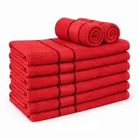 Set 8 prosoape mici 30x50cm, din 100% bumbac pakistanez, 400g, Line, Rosu
