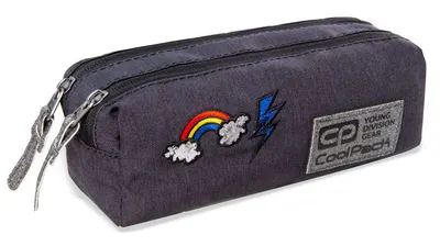 Penar scolar dreptunghiular Cool Pack Edge - Sparkling Badges, Grey, cu 2 fermoare