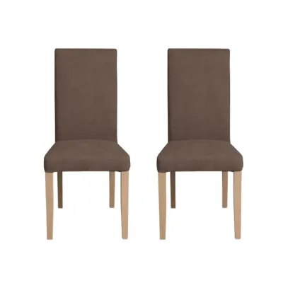 Set 2 scaune living TEO, picioare lemn natur, stofa maro, 46x60x98 cm