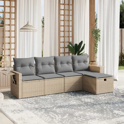 Gossi set canapele de gradina, 5 piese, cu perne, bej, poliratan