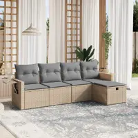 Gossi set canapele de gradina, 5 piese, cu perne, bej, poliratan