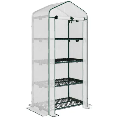 Outsunny Seră Verticală pentru Balcon și Terasă cu 4 Rafturi, Structură din Oțel și PE, 70x50x160 cm, Alb | Aosom Romania