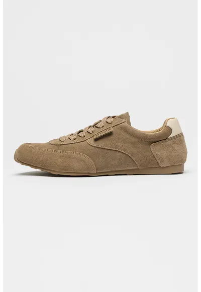 Pantofi sport din piele intoarsa si piele - Maro taupe