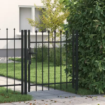 vidaXL Poartă de gard BOXTEL cu ușă simplă și vârf cu țepi, oțel, 1x1 m, negru
