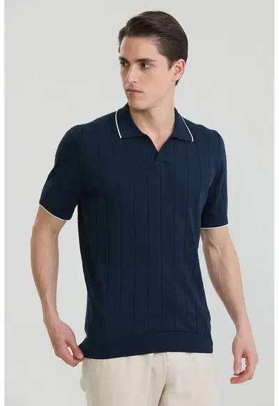 Tricou polo din bumbac cu striatii - Bleumarin
