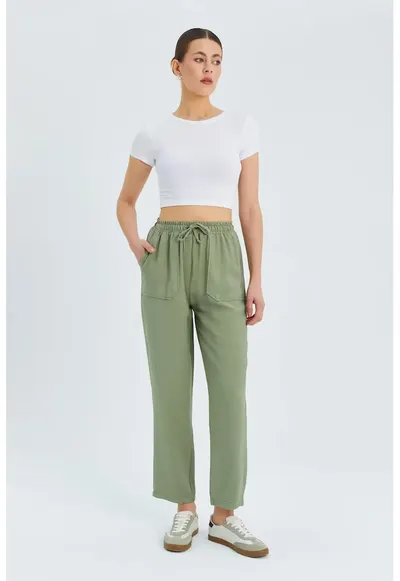 Pantaloni dama talie inalta verde salvie - Verde salvie
