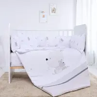 Set lenjerie de pat 5 piese cu protectii laterale Lorelli Ranforce 70 x 140 cm Little Rabbits Gri