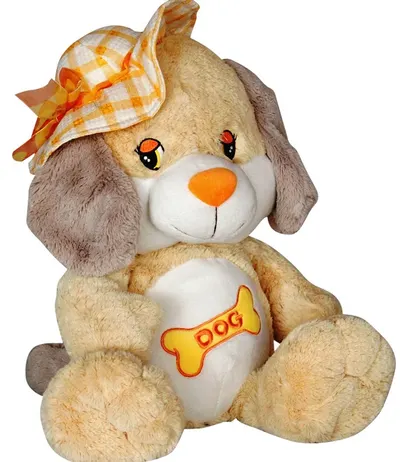 Jucărie de pluș Amek Toys - Câine cu pălărie galbenă, 36 cm