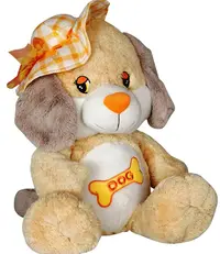 Jucărie de pluș Amek Toys - Câine cu pălărie galbenă, 36 cm