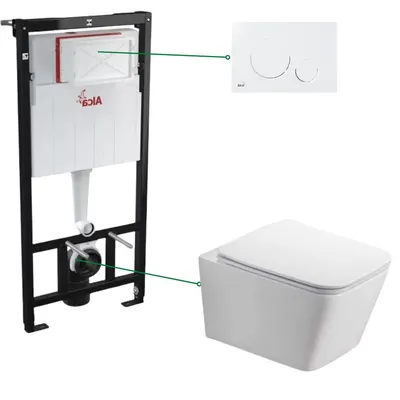 Set vas wc suspendat, clapeta alb lucios, cadru wc cu rezervor incastrat
