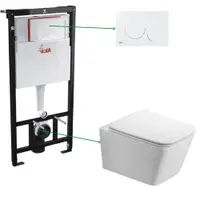 Set vas wc suspendat, clapeta alb lucios, cadru wc cu rezervor incastrat
