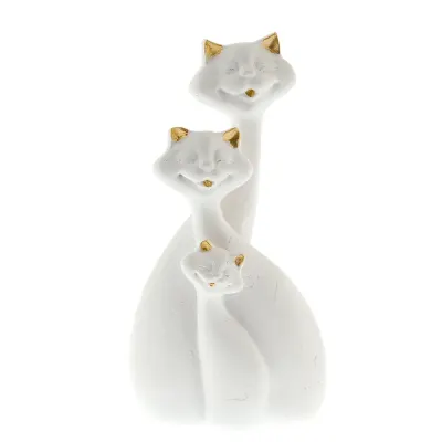 Statueta decorativa familie de pisici alba cu accente aurii