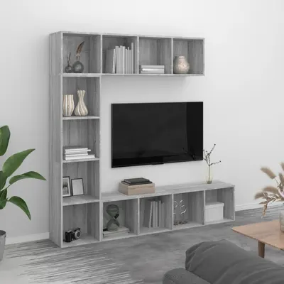 vidaXL Set dulap TV/cărți, 3 piese, sonoma gri, 180x30x180 cm