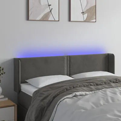vidaXL Tăblie de pat cu LED, gri închis, 147x16x78/88 cm, catifea