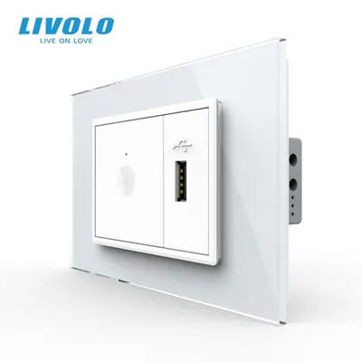 Intrerupator tactil simplu + priza USB, 3M, rama sticla Alb