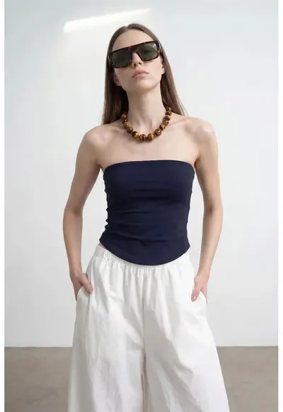 Bluza dama - top bandeau scurt - elastic - bleumarin - lyocell - bumbac - elastan