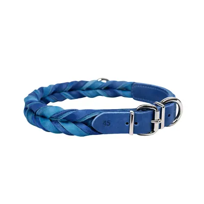 Zgarda din piele BICOLORA - albastru/bleu - 45 cm - 25 mm