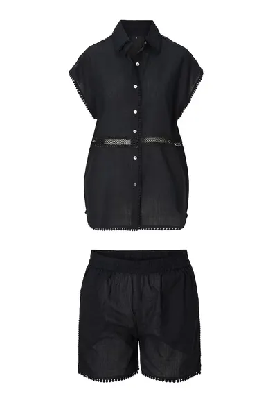 Set de pantaloni scurti si camasa cu maneci scurte - 2 piese - Negru
