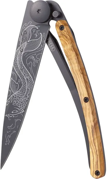 Cuțit de buzunar Deejo Olive Wood - Pisces, 37 g