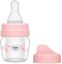 Biberon din sticla Wee Baby Mini, cu 2 varfuri, 30 ml, roz
