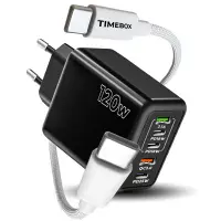 Incarcator Retea Timebox, 120W, 5 Porturi, 3 x Type-C, 2 x USB, Alb - Default Title